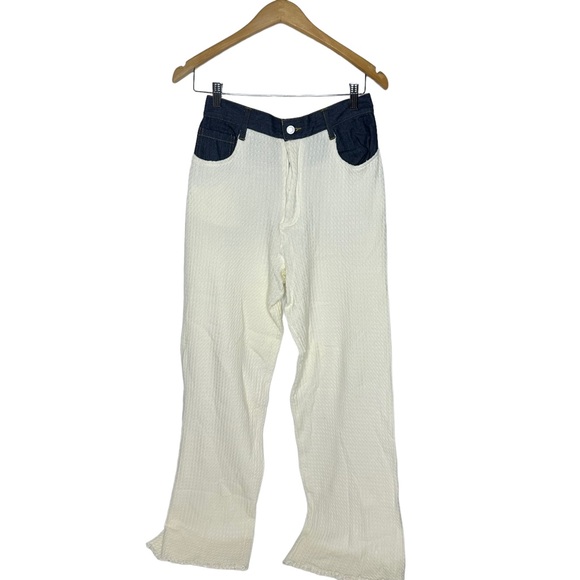 NWT WeWoreWhat High Rise Wide Leg Denim Cable Knit Pants cream 27 - Picture 12 of 16